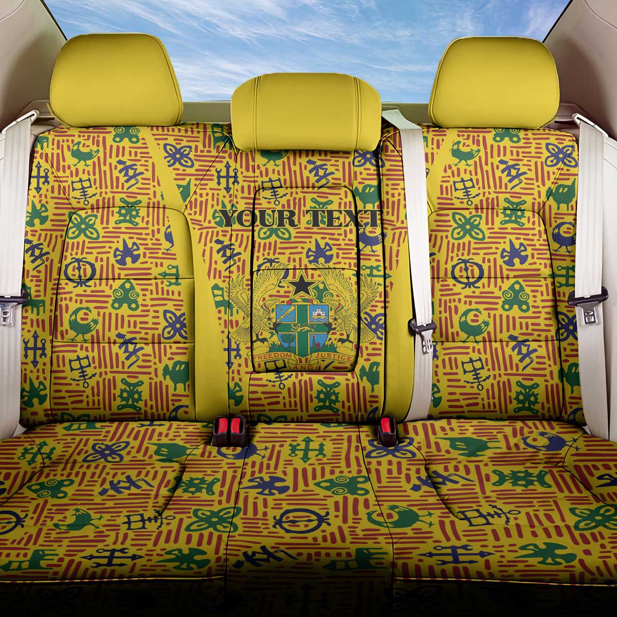 Custom Ghana Football Back Car Seat Cover Yellow Adinkra Pattern - Wonder Print Shop