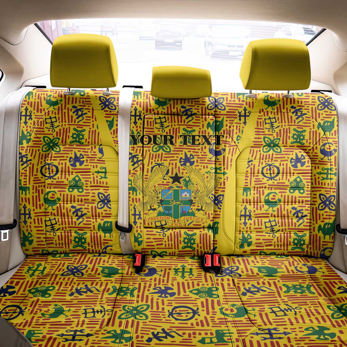 Custom Ghana Football Back Car Seat Cover Yellow Adinkra Pattern - Wonder Print Shop