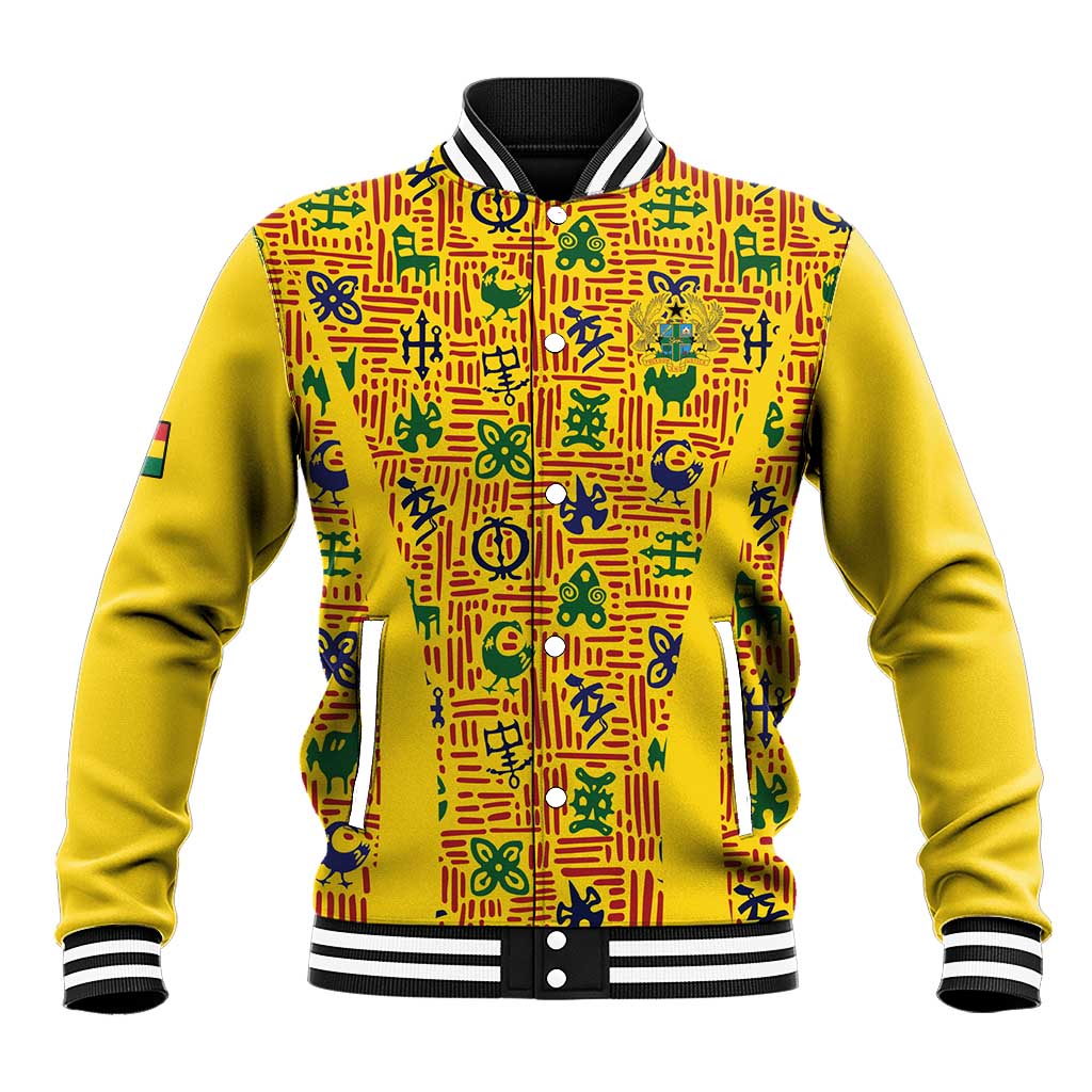 Custom Ghana Football Baseball Jacket Yellow Adinkra Pattern - Wonder Print Shop