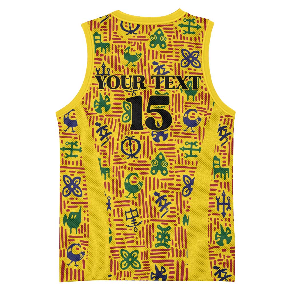 Custom Ghana Football Basketball Jersey Yellow Adinkra Pattern - Wonder Print Shop