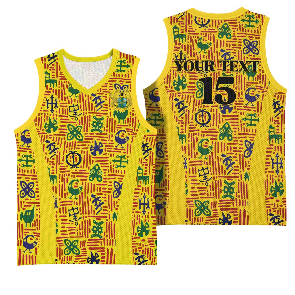 Custom Ghana Football Basketball Jersey Yellow Adinkra Pattern - Wonder Print Shop