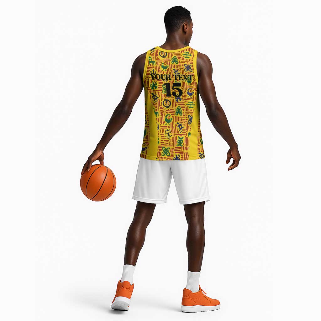Custom Ghana Football Basketball Jersey Yellow Adinkra Pattern - Wonder Print Shop