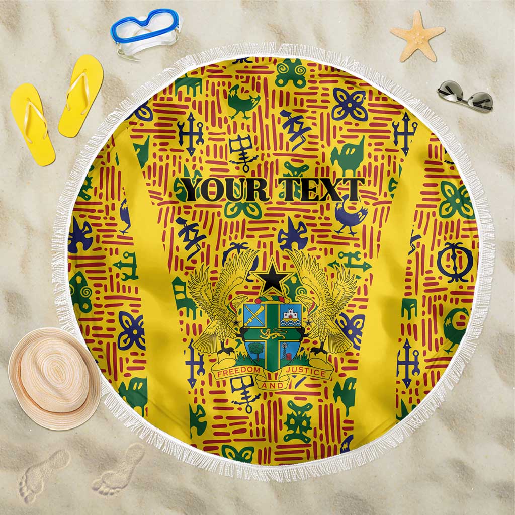 Custom Ghana Football Beach Blanket Yellow Adinkra Pattern - Wonder Print Shop