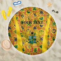 Custom Ghana Football Beach Blanket Yellow Adinkra Pattern - Wonder Print Shop
