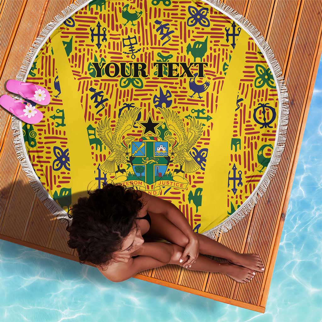 Custom Ghana Football Beach Blanket Yellow Adinkra Pattern - Wonder Print Shop