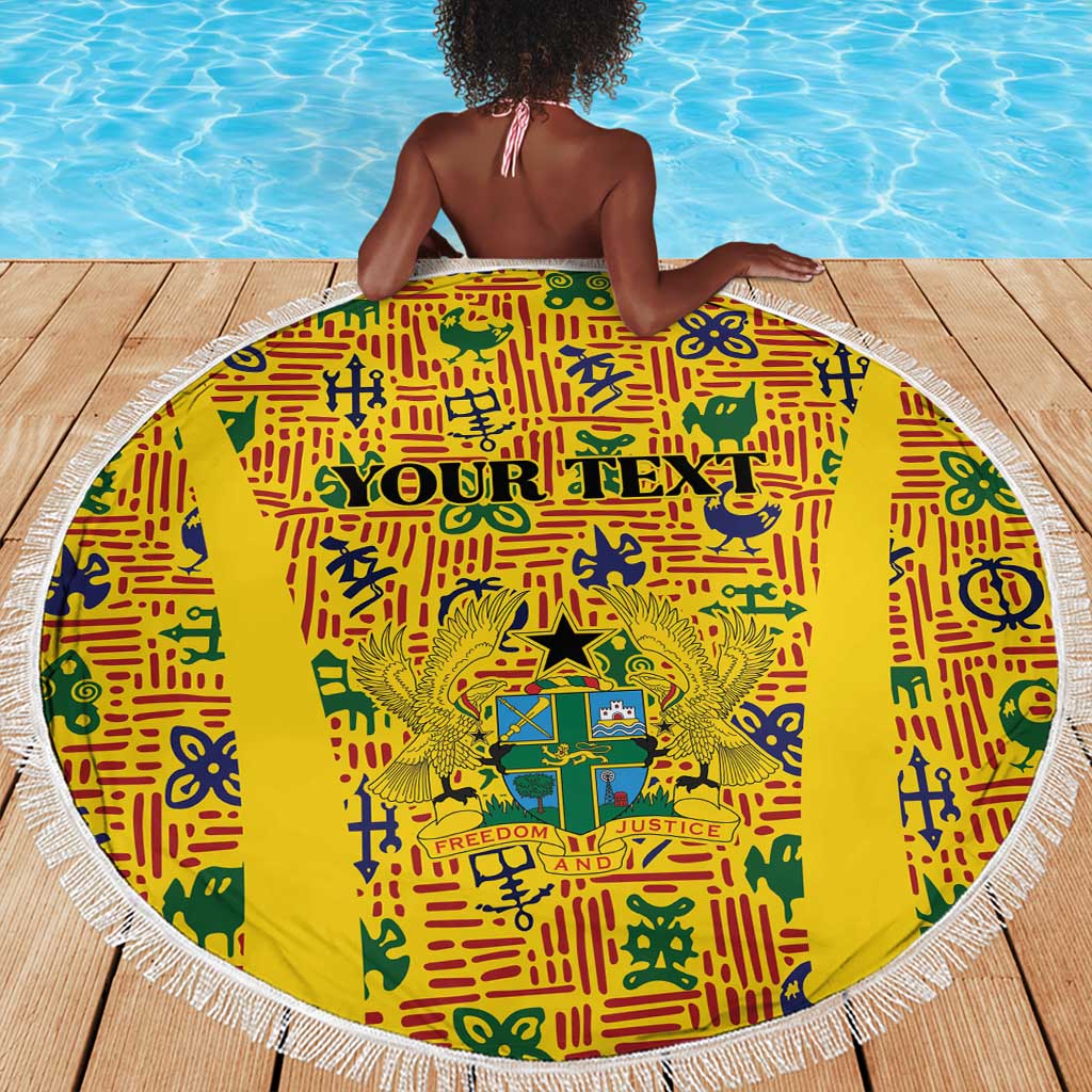 Custom Ghana Football Beach Blanket Yellow Adinkra Pattern - Wonder Print Shop