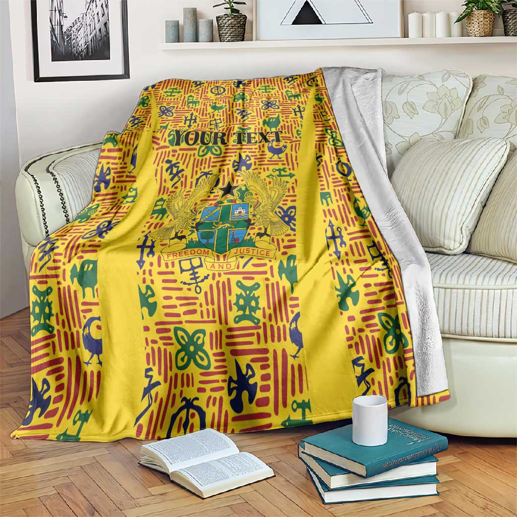 Custom Ghana Football Blanket Yellow Adinkra Pattern - Wonder Print Shop