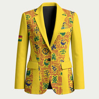 Custom Ghana Football Blazer Yellow Adinkra Pattern - Wonder Print Shop