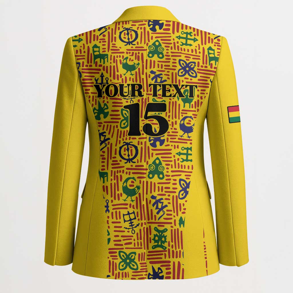 Custom Ghana Football Blazer Yellow Adinkra Pattern - Wonder Print Shop