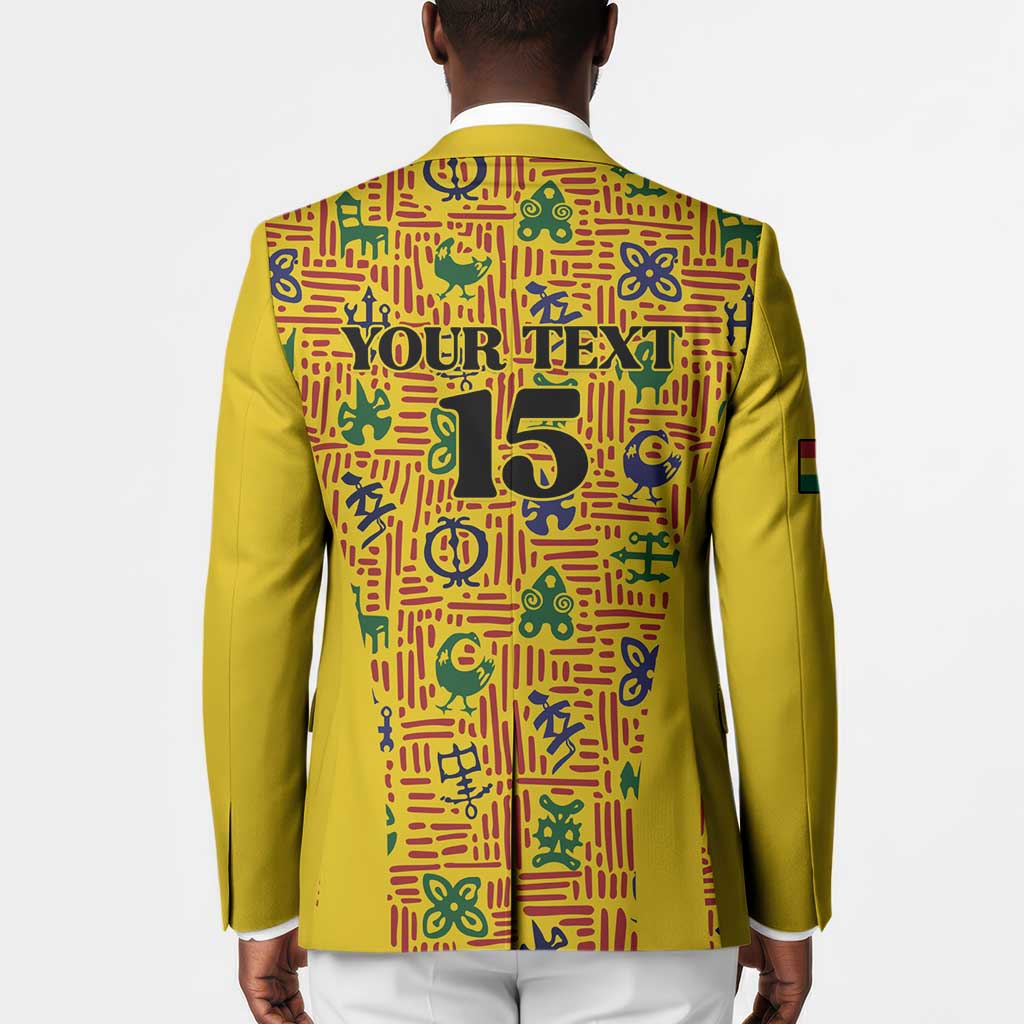 Custom Ghana Football Blazer Yellow Adinkra Pattern - Wonder Print Shop