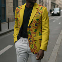 Custom Ghana Football Blazer Yellow Adinkra Pattern - Wonder Print Shop