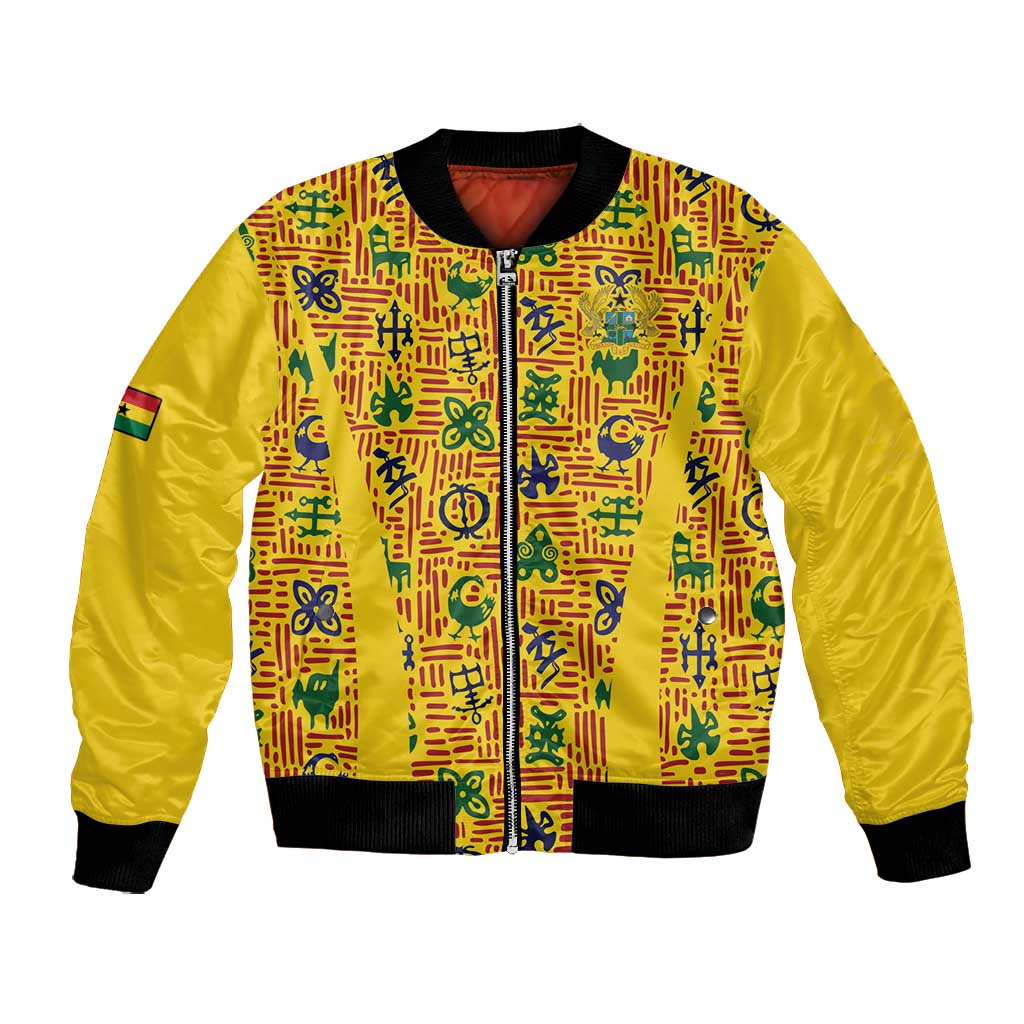 Custom Ghana Football Bomber Jacket Yellow Adinkra Pattern - Wonder Print Shop