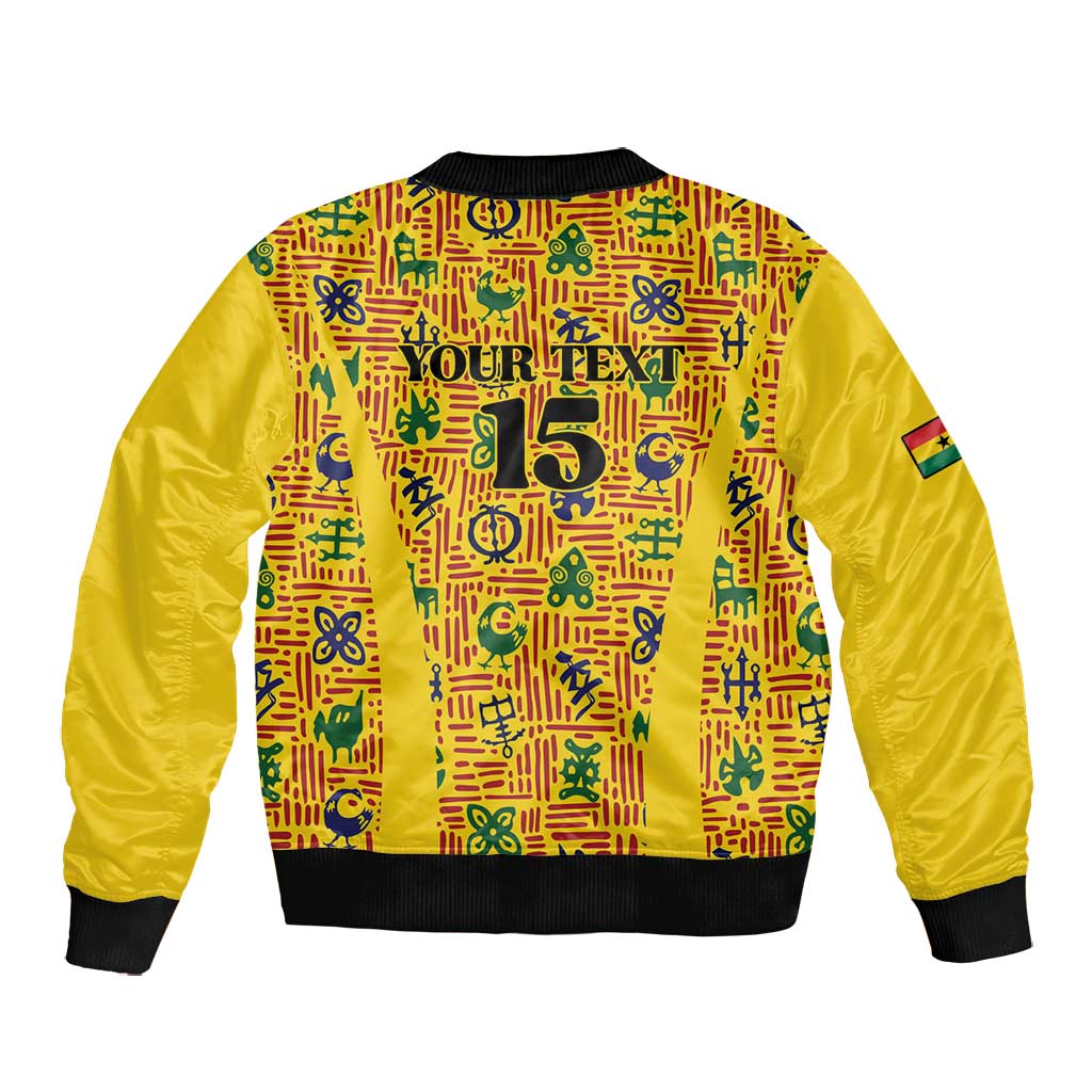 Custom Ghana Football Bomber Jacket Yellow Adinkra Pattern - Wonder Print Shop