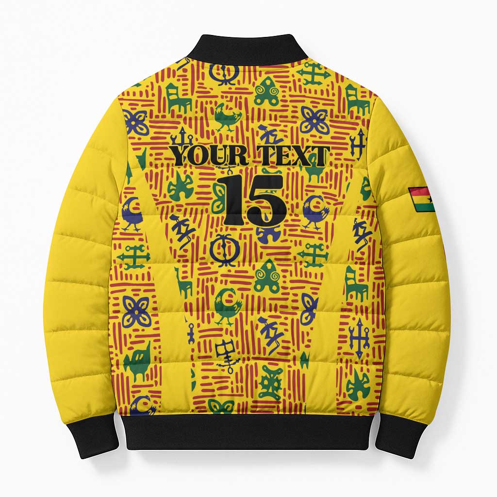 Custom Ghana Football Bomber Puffer Jacket Yellow Adinkra Pattern - Wonder Print Shop