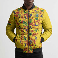 Custom Ghana Football Bomber Puffer Jacket Yellow Adinkra Pattern - Wonder Print Shop