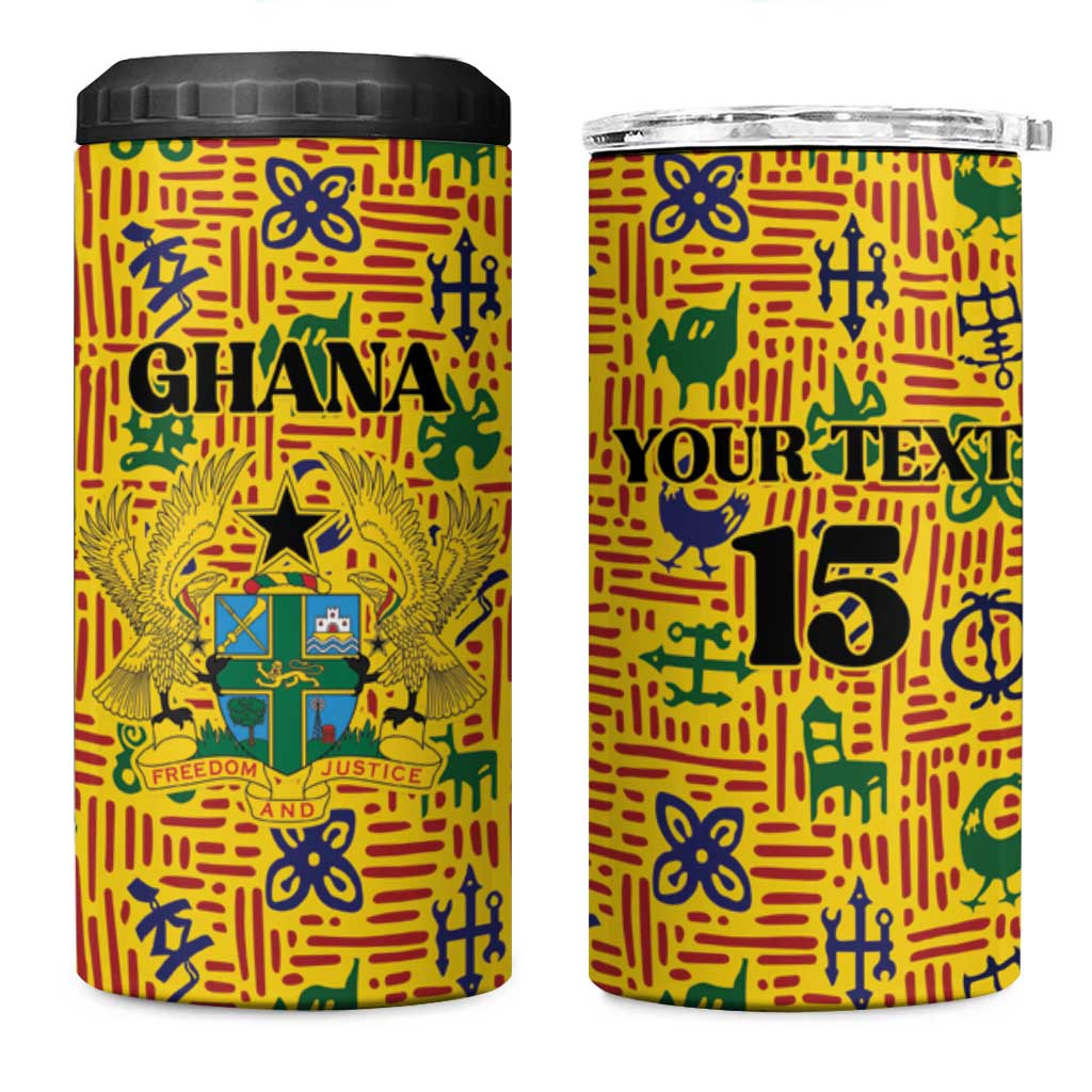 Custom Ghana Football 4 in 1 Can Cooler Tumbler Yellow Adinkra Pattern - Wonder Print Shop