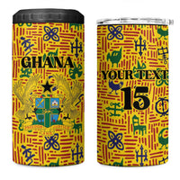 Custom Ghana Football 4 in 1 Can Cooler Tumbler Yellow Adinkra Pattern - Wonder Print Shop