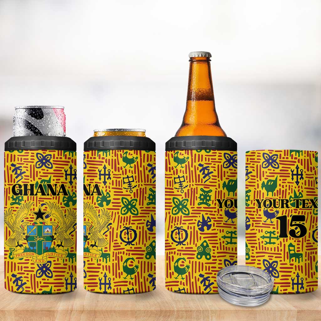 Custom Ghana Football 4 in 1 Can Cooler Tumbler Yellow Adinkra Pattern - Wonder Print Shop