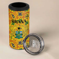 Custom Ghana Football 4 in 1 Can Cooler Tumbler Yellow Adinkra Pattern - Wonder Print Shop