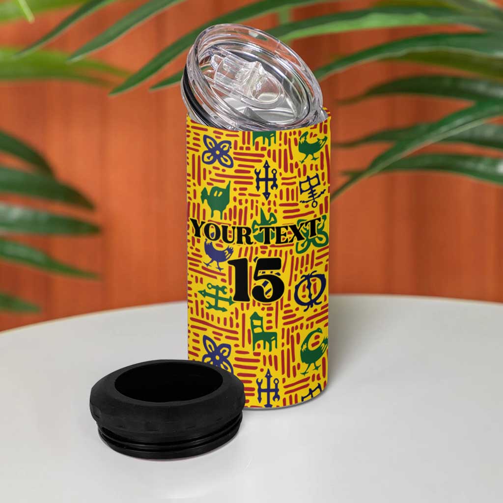 Custom Ghana Football 4 in 1 Can Cooler Tumbler Yellow Adinkra Pattern - Wonder Print Shop