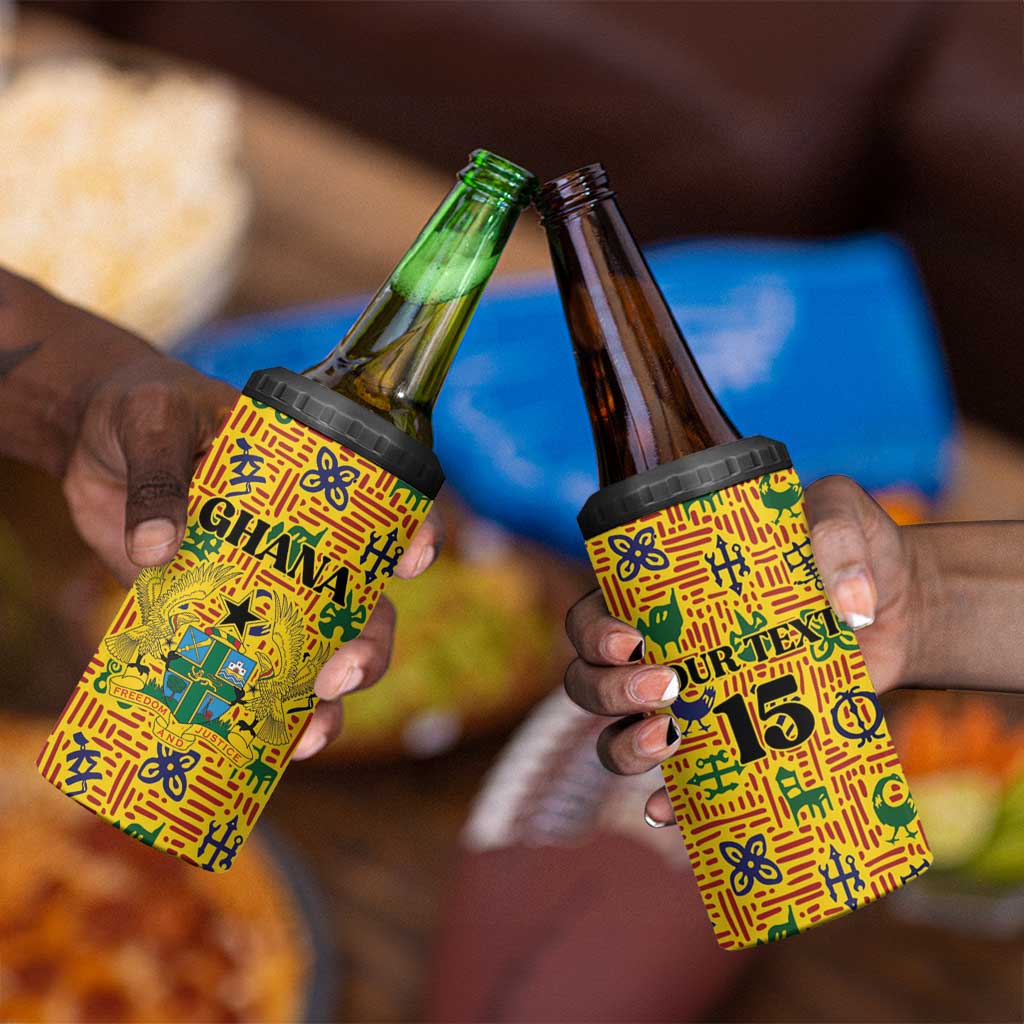 Custom Ghana Football 4 in 1 Can Cooler Tumbler Yellow Adinkra Pattern - Wonder Print Shop