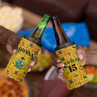 Custom Ghana Football 4 in 1 Can Cooler Tumbler Yellow Adinkra Pattern - Wonder Print Shop