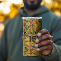 Custom Ghana Football 4 in 1 Can Cooler Tumbler Yellow Adinkra Pattern - Wonder Print Shop