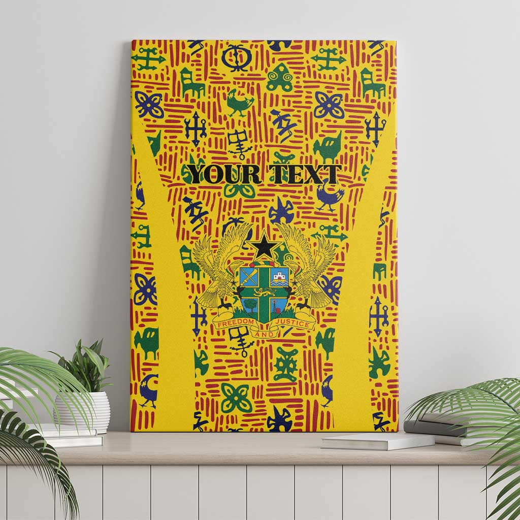 Custom Ghana Football Canvas Wall Art Yellow Adinkra Pattern - Wonder Print Shop