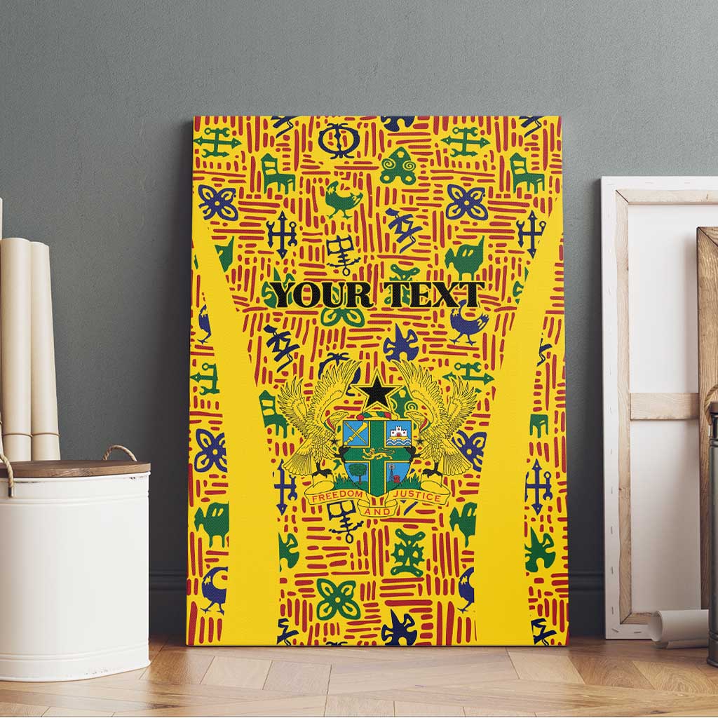Custom Ghana Football Canvas Wall Art Yellow Adinkra Pattern - Wonder Print Shop