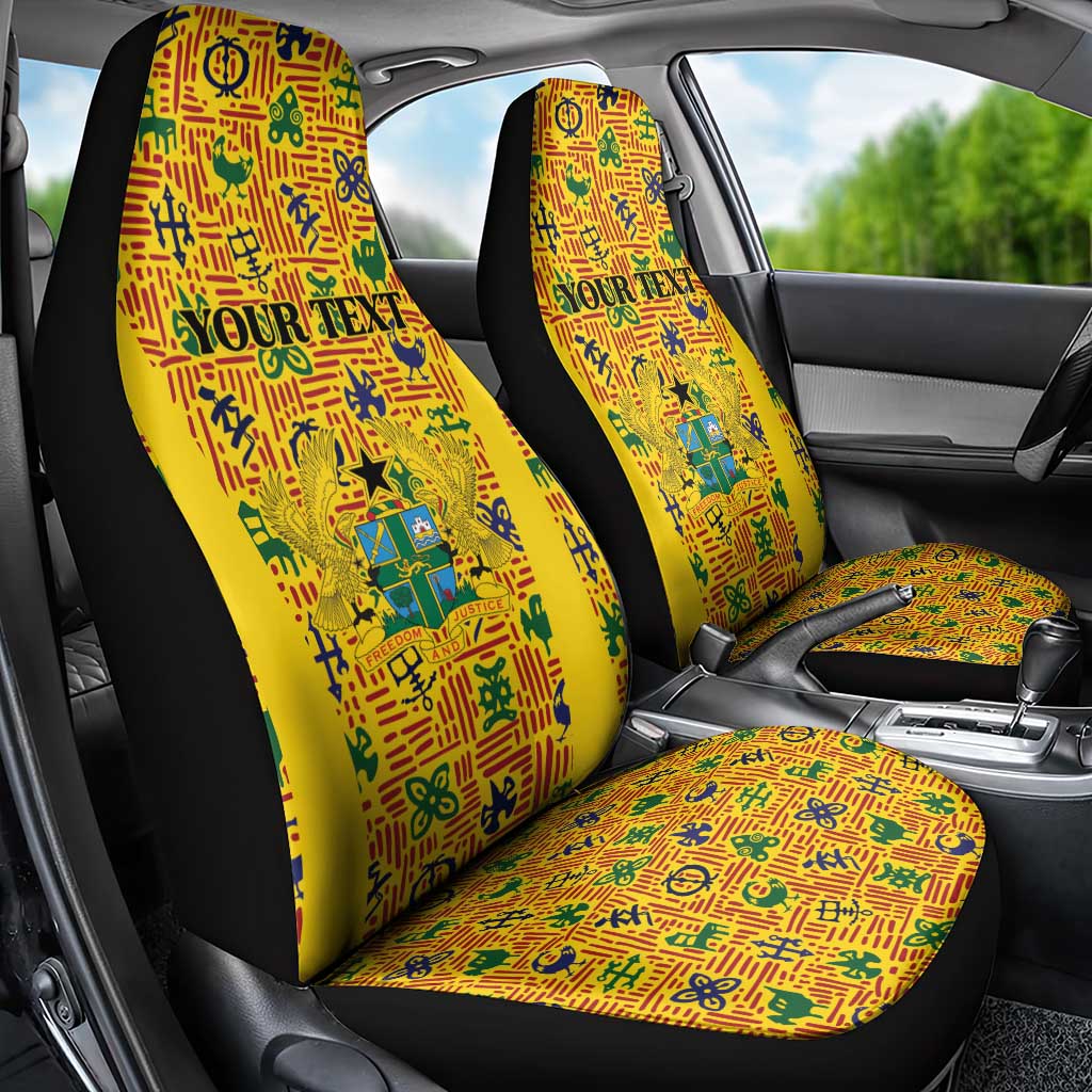 Custom Ghana Football Car Seat Cover Yellow Adinkra Pattern - Wonder Print Shop