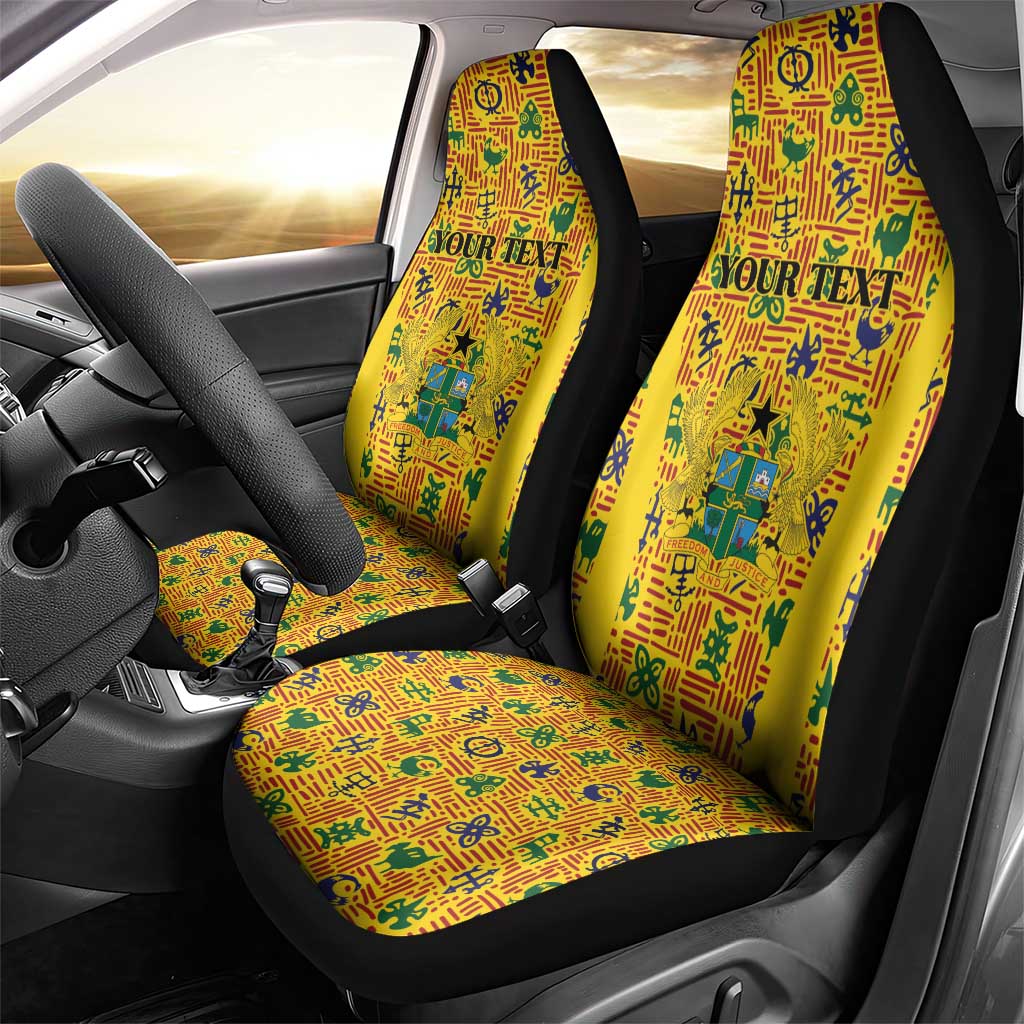 Custom Ghana Football Car Seat Cover Yellow Adinkra Pattern - Wonder Print Shop