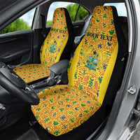 Custom Ghana Football Car Seat Cover Yellow Adinkra Pattern - Wonder Print Shop