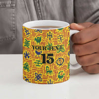Custom Ghana Football Ceramic Mug Yellow Adinkra Pattern - Wonder Print Shop