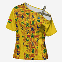 Custom Ghana Football Cross Shoulder Shirt Yellow Adinkra Pattern - Wonder Print Shop