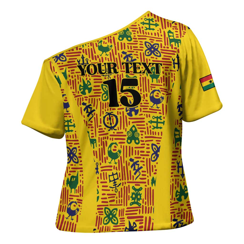 Custom Ghana Football Cross Shoulder Shirt Yellow Adinkra Pattern - Wonder Print Shop