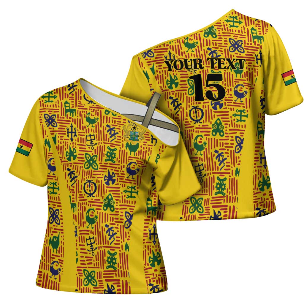 Custom Ghana Football Cross Shoulder Shirt Yellow Adinkra Pattern - Wonder Print Shop