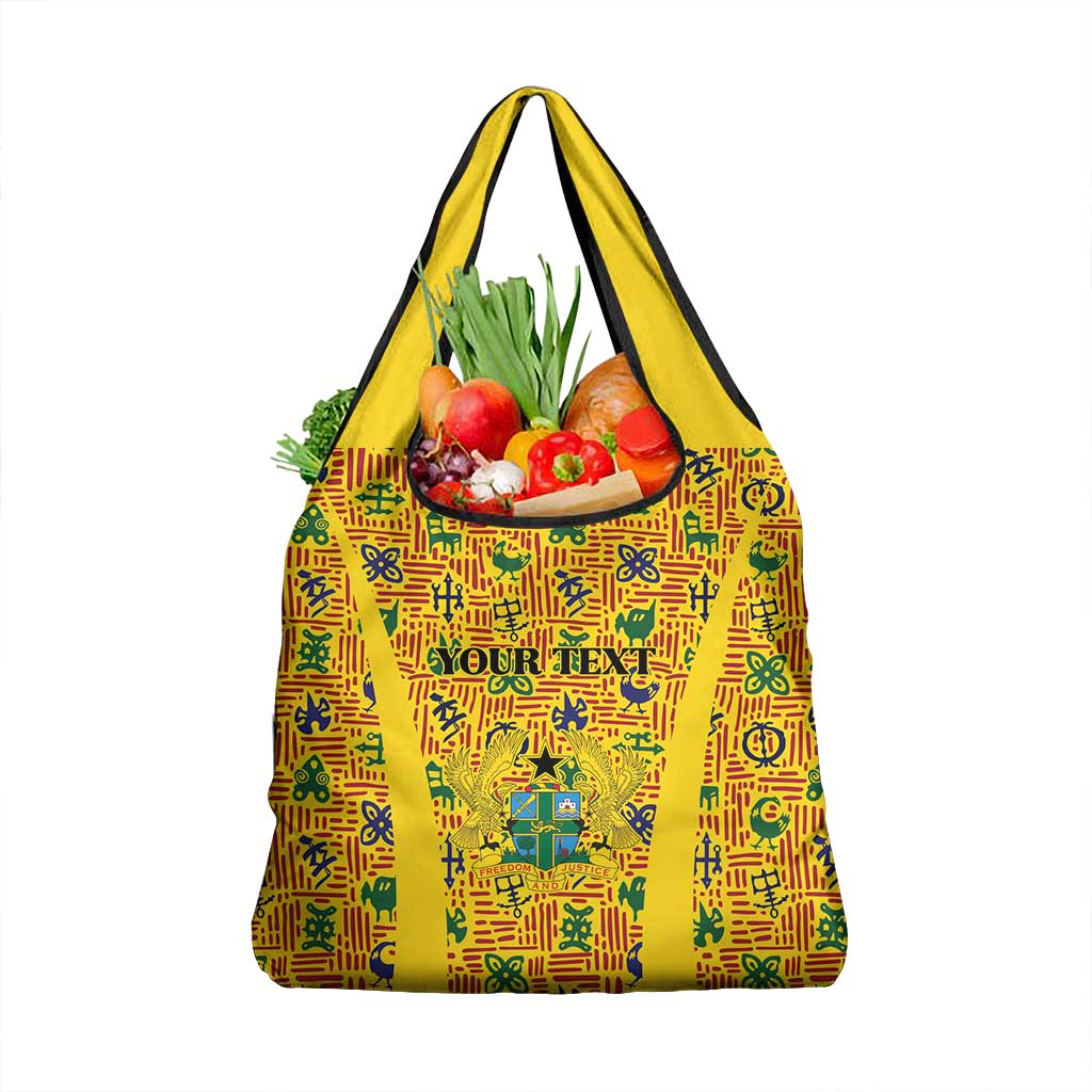 Custom Ghana Football Grocery Bag Yellow Adinkra Pattern - Wonder Print Shop