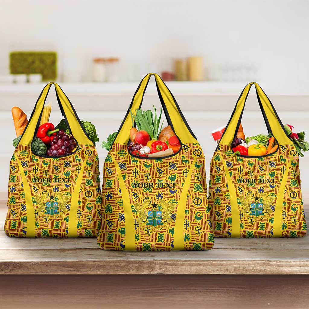 Custom Ghana Football Grocery Bag Yellow Adinkra Pattern - Wonder Print Shop