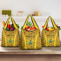 Custom Ghana Football Grocery Bag Yellow Adinkra Pattern - Wonder Print Shop