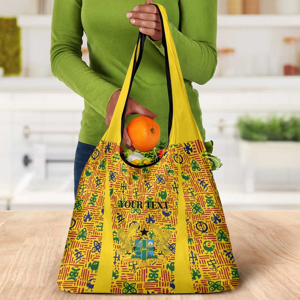 Custom Ghana Football Grocery Bag Yellow Adinkra Pattern - Wonder Print Shop