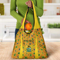 Custom Ghana Football Grocery Bag Yellow Adinkra Pattern - Wonder Print Shop