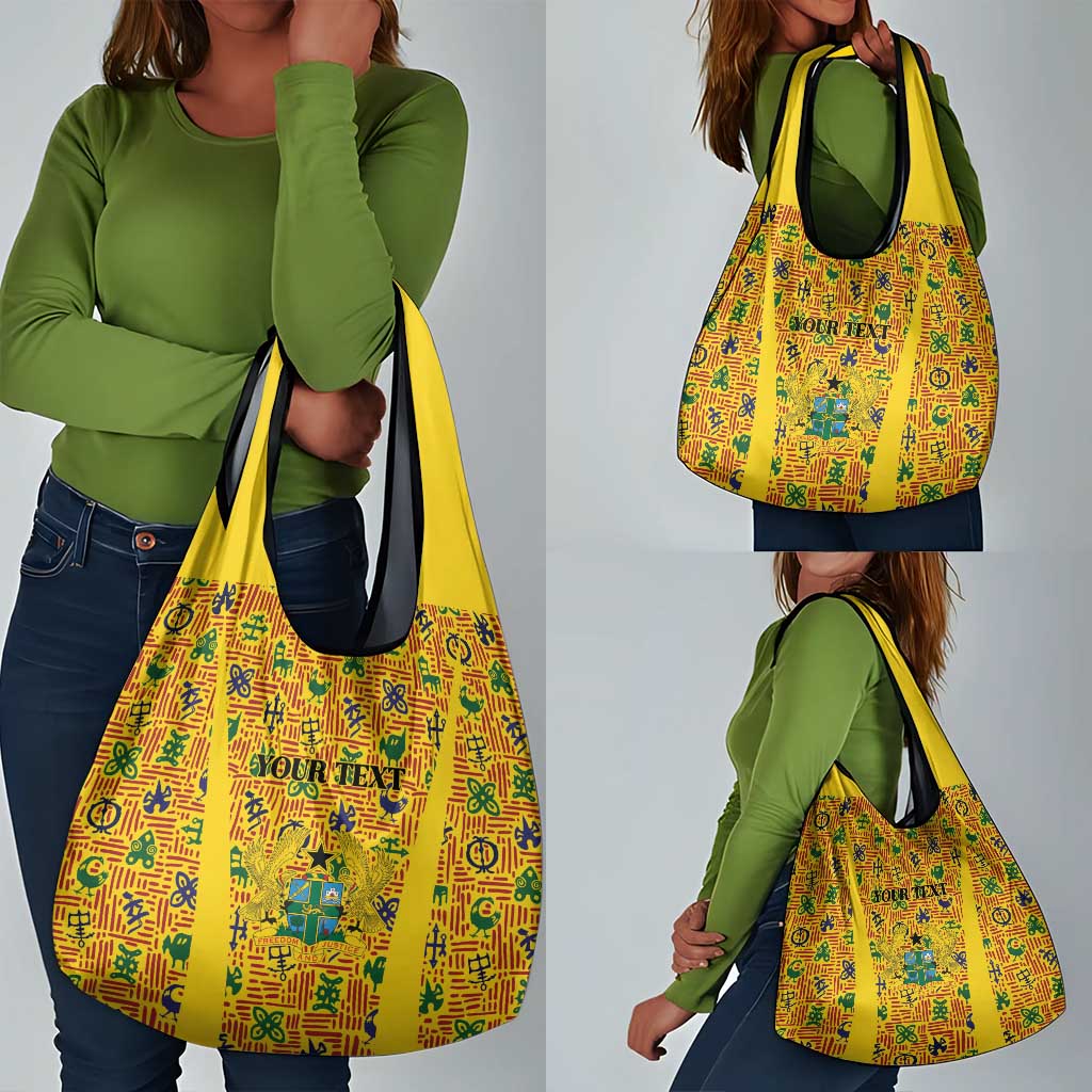 Custom Ghana Football Grocery Bag Yellow Adinkra Pattern - Wonder Print Shop
