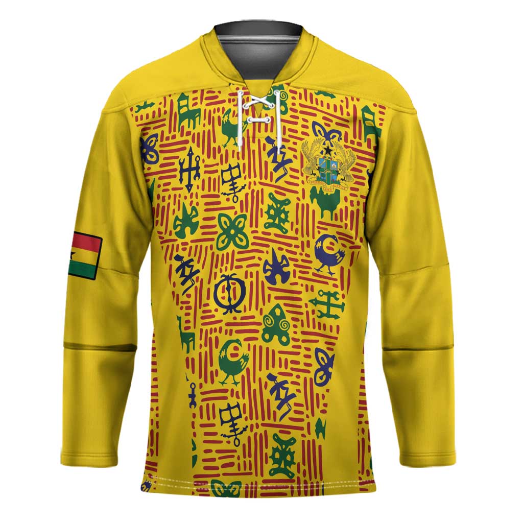 Custom Ghana Football Hockey Jersey Yellow Adinkra Pattern - Wonder Print Shop