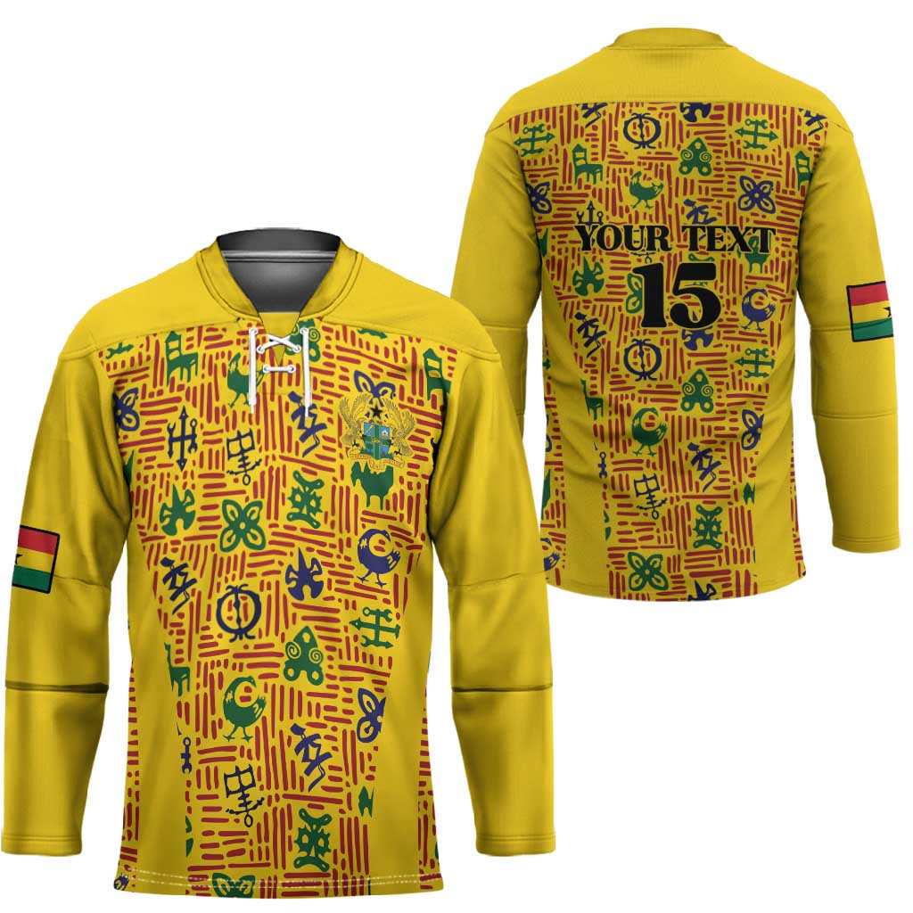 Custom Ghana Football Hockey Jersey Yellow Adinkra Pattern - Wonder Print Shop