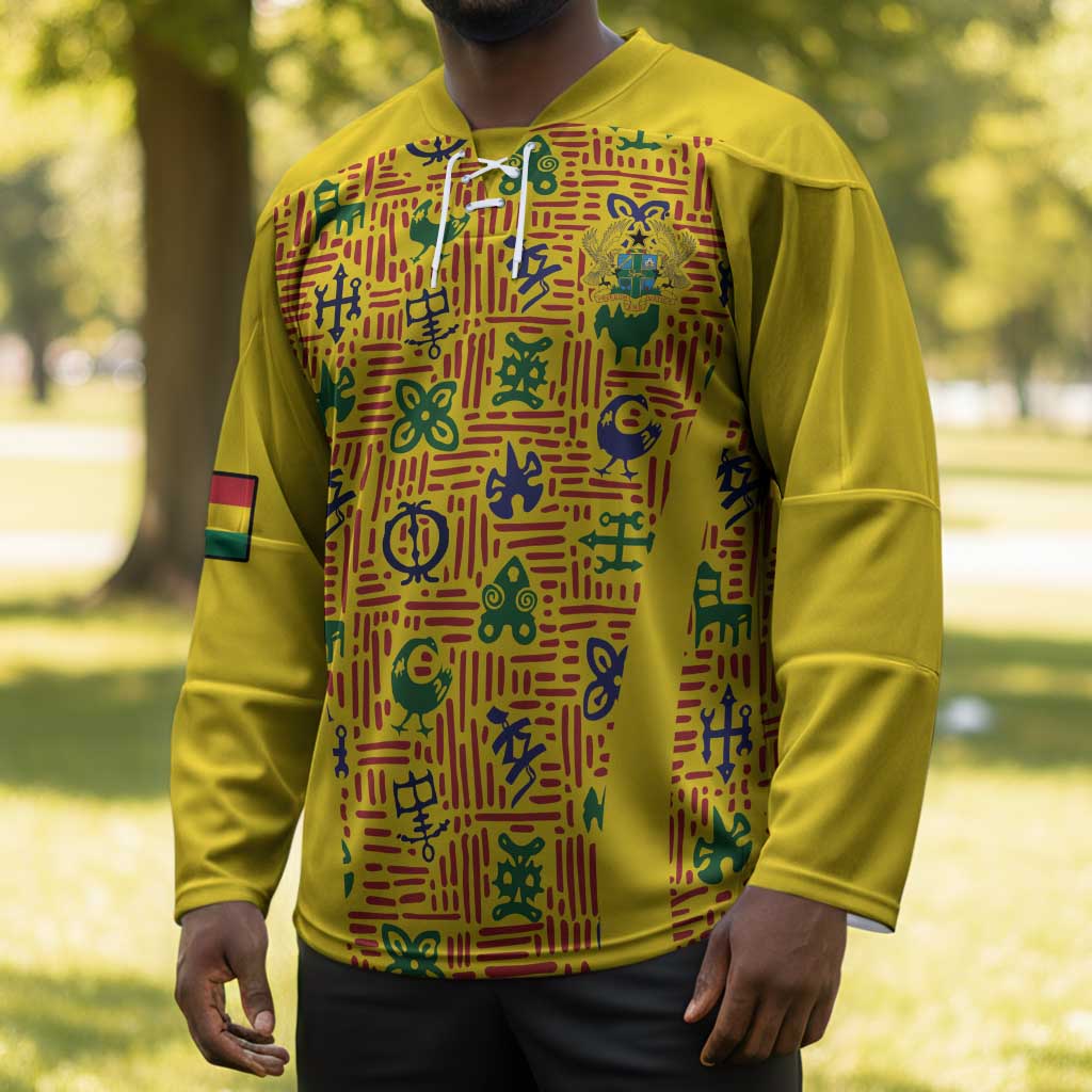 Custom Ghana Football Hockey Jersey Yellow Adinkra Pattern - Wonder Print Shop