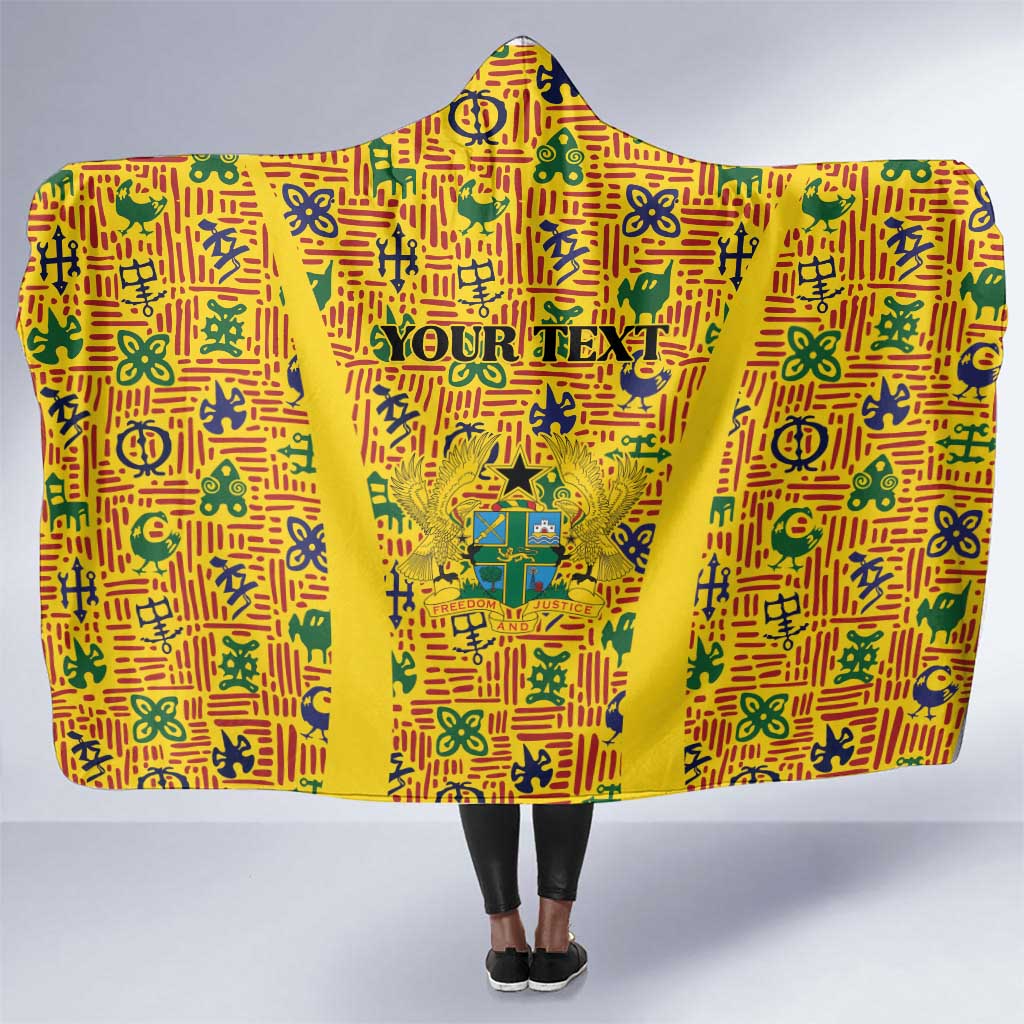 Custom Ghana Football Hooded Blanket Yellow Adinkra Pattern - Wonder Print Shop