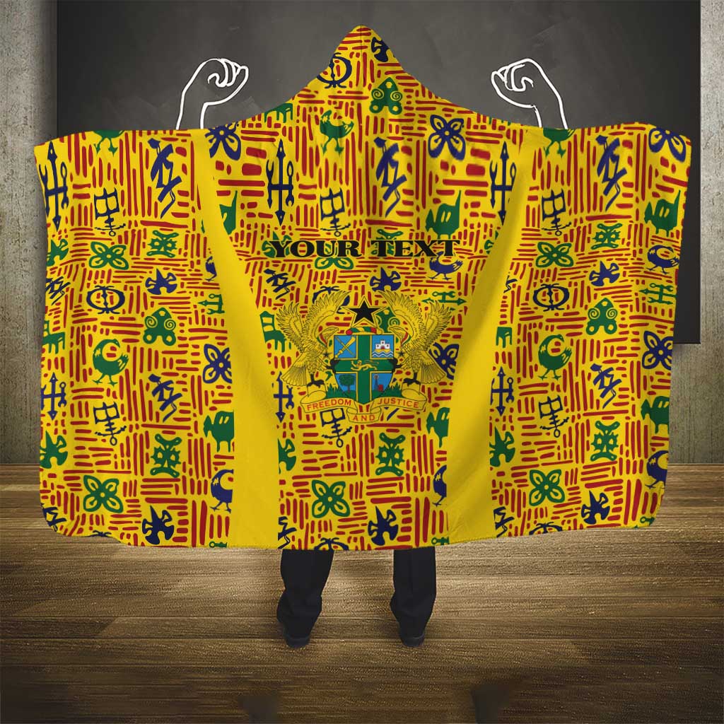 Custom Ghana Football Hooded Blanket Yellow Adinkra Pattern - Wonder Print Shop