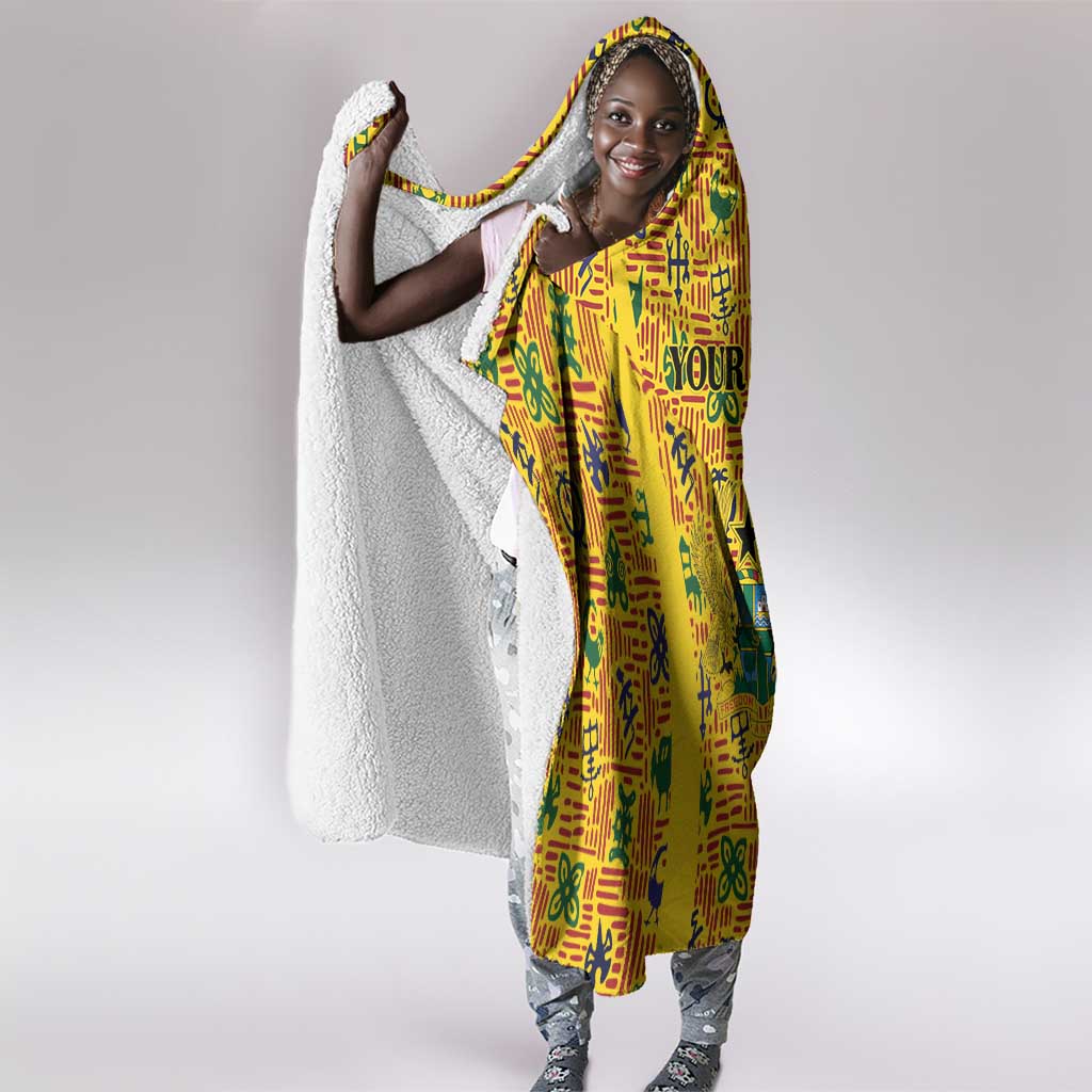Custom Ghana Football Hooded Blanket Yellow Adinkra Pattern - Wonder Print Shop