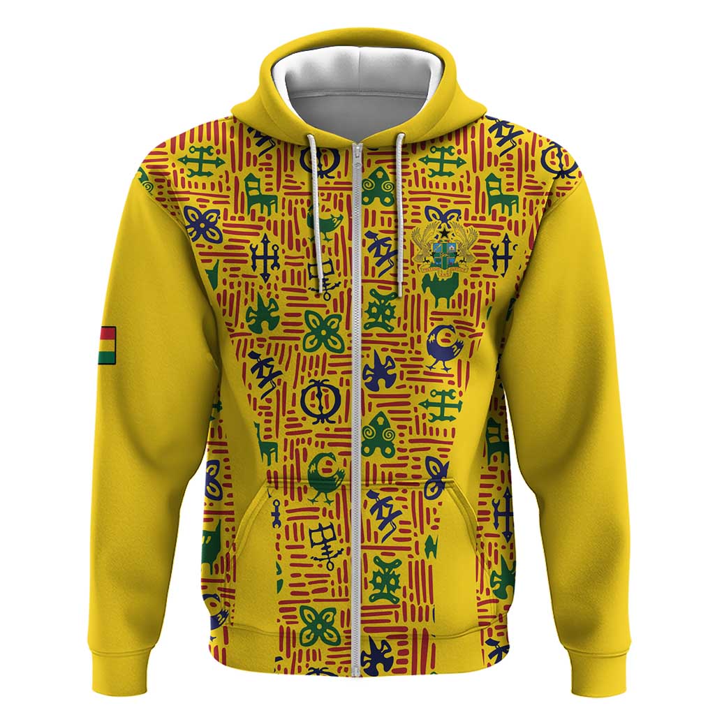 Custom Ghana Football Hoodie Yellow Adinkra Pattern - Wonder Print Shop