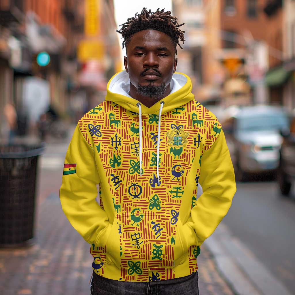 Custom Ghana Football Hoodie Yellow Adinkra Pattern - Wonder Print Shop